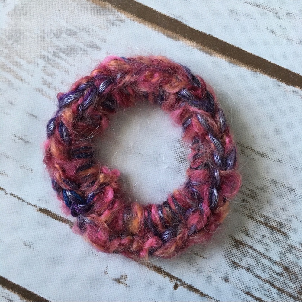 Textured multicolor handmade crocheted scrunchie